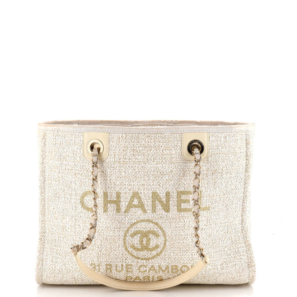 Chanel Small Deauville Tote Raffia with Glitter Detail